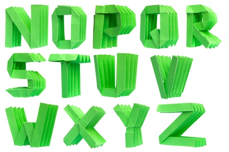 green paper is folded as a letterの写真素材