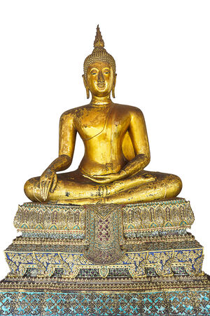 golden old buddha in old temple thailandの写真素材