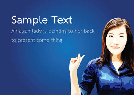 an asian woman is presenting somethingの写真素材