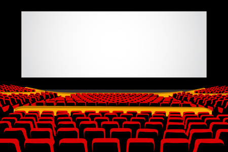 red blank seats in the theater with screenの写真素材