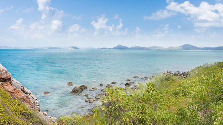 sea view from top of a mountain in an island of thailandの写真素材