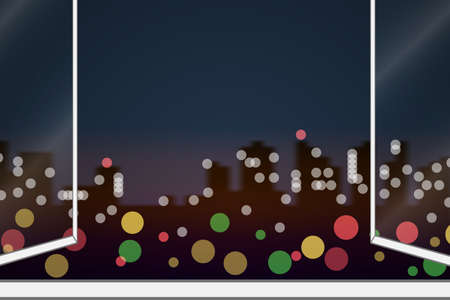 window with blur city view at nightの写真素材