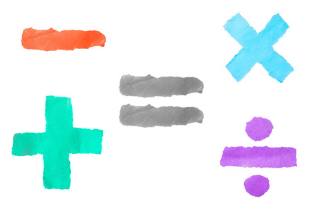 set of color paper ponctuation mark and mathermatics operation markの写真素材