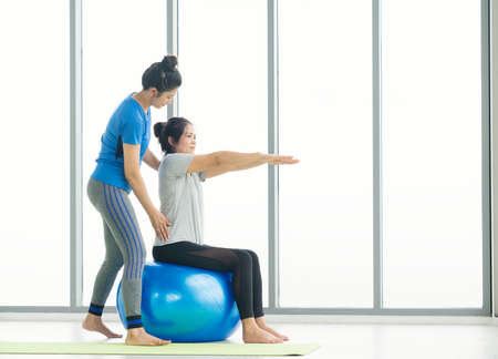 woman practicing yoga working out, wearing sportswear, Calmness and relax, female happiness.
