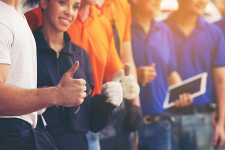 Group of people hold thumb up congratulations for background.