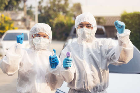 Team doctor wearing PPE to fight the coronavirus, Warrior  COVID medicine concept.