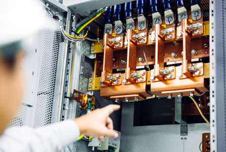 wire cable assemble or connect with copper busbar in electrical power cabinet for supply electric...
