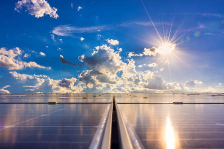 Solar cell with sunlight background, Green energy or safe energy, Solar power station -...