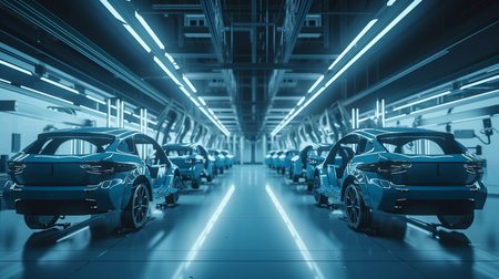 Automation vehicle factory concept includes car manufacturing robot assembly line, Generative AIの素材