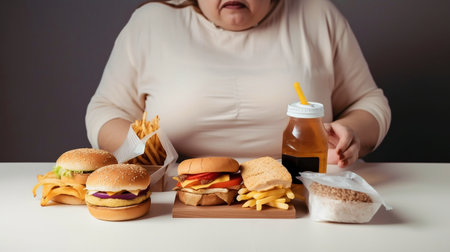 obese woman with eating disorder, bad diet, and generative AIの素材