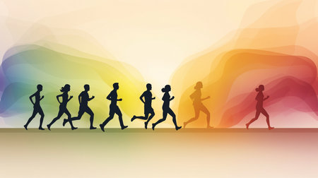 People running in a heartbeat line, Generative AI concept for World Heart Dayの素材