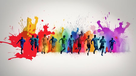 People running in a heartbeat line, Generative AI concept for World Heart Dayの素材