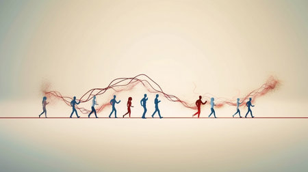 People running in a heartbeat line, Generative AI concept for World Heart Dayの素材