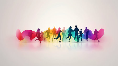 People running in a heartbeat line, Generative AI concept for World Heart Dayの素材