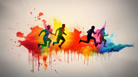 People running in a heartbeat line, Generative AI concept for World Heart Dayの素材