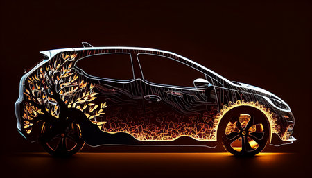 Electric vehicles and EV electrical energy are environmentally friendly. EEV Generative AI, electric car silhouetteの素材