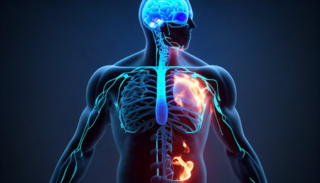 a medical background with a technology design over a guy body with a highlighted brain, Generative AIの素材