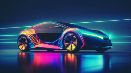 Electric car concept on the road, Generative AIの素材