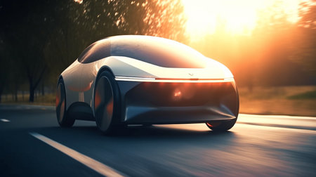 Electric car concept on the road, Generative AIの素材