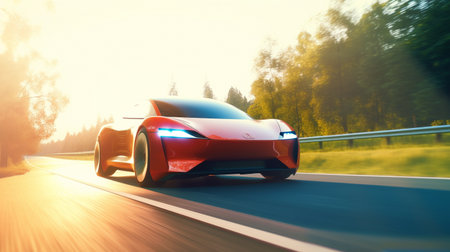 Electric car concept on the road, Generative AIの素材