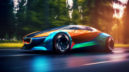 Electric car concept on the road, Generative AIの素材