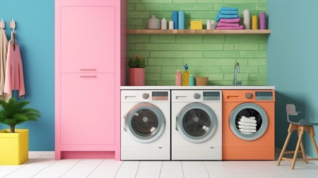 Generative AI washing machine in the laundry roomの素材