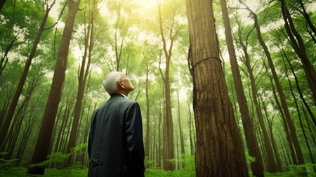 Senior manager or leader in a forest, park, or eco-friendly initiative, Generative AIの素材