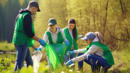 Volunteer, team, and natural people for community service, Generative AIの素材