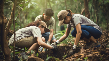 Volunteer, team, and natural people for community service, Generative AIの素材