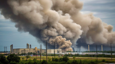 Heavy smoke plumes from an industrial plant, Generative AIの素材