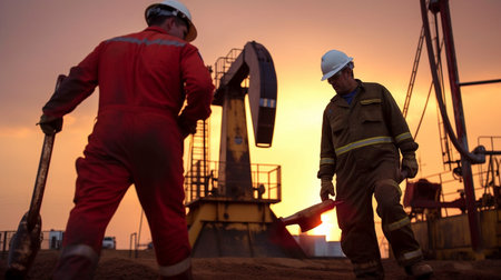 Generative AI at work with oil workersの素材