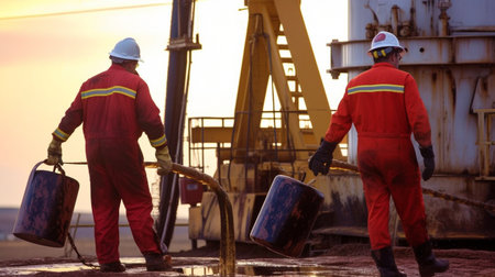 Generative AI at work with oil workersの素材