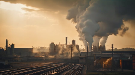 Heavy smoke plumes from an industrial plant, Generative AIの素材