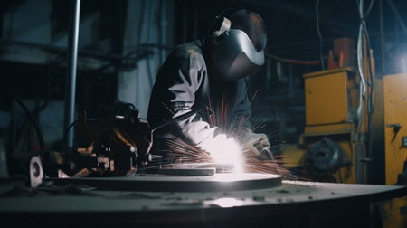 Generative AI car service worker polishing metal construction with a circular sawの素材