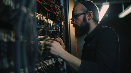 Engineer technician repairing server and data connection problems, Generative AIの素材