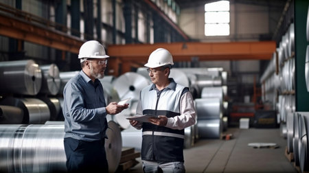 Meeting of metal industry managers and engineers in a facility, Generative AIの素材