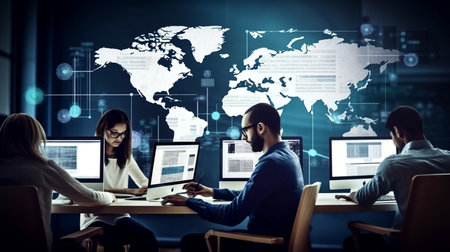 Transnational group of computer users, contemporary collage, Generative AIの素材