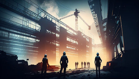 Background in construction workers with Light fair, Generative AIの素材