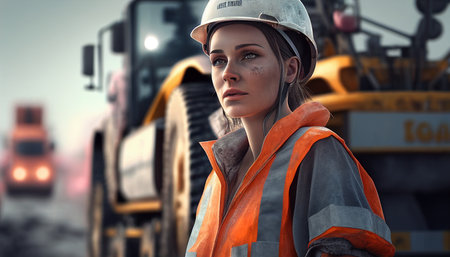 Generative AI, female road construction workerの素材