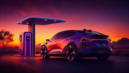 Future electric vehicles will use a smart electric car charging station. The Generative AIの素材