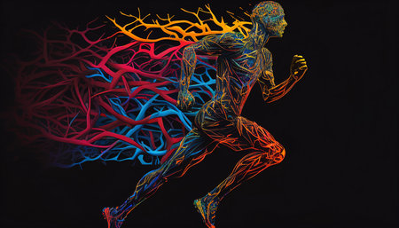 Generative AI, running, and network connectionの素材