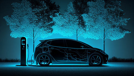 Future electric vehicles will use a smart electric car charging station. The Generative AIの素材