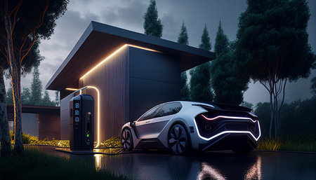 Future electric vehicles will use a smart electric car charging station. The Generative AIの素材