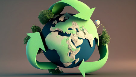Generative AI, green recycle symbol, eco papercut nature conceptの素材