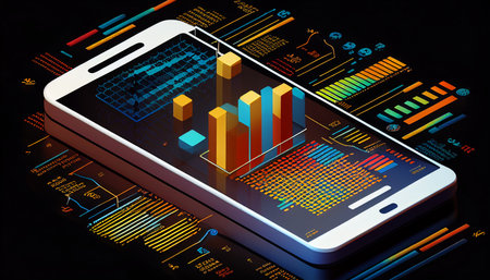 Smartphone application with business graph and analytics data, Trend analysis and software development coding, Generative AIの素材