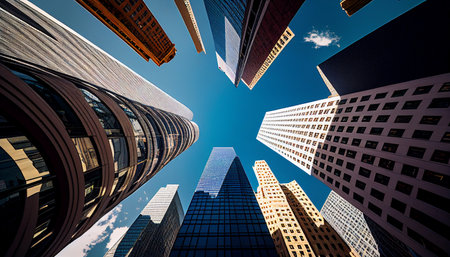 Up view of the financial area in Manhattan, New York, using Generative AI.の素材