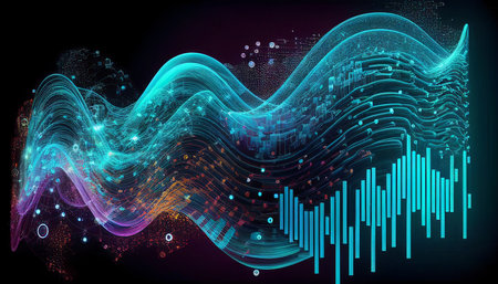 The Global Database and Information Waves, Neural networks and artificial intelligence, Generative AI, abstract technology basisの素材
