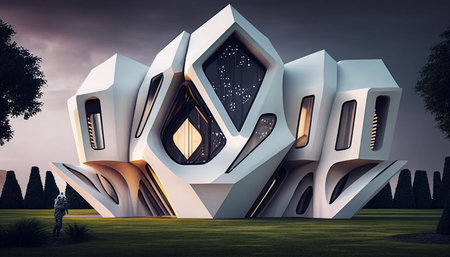 Playful surreal architecture, Ultra modern lavish mansion, Modern surreal villa, Generative AI, futuristic luxury geometric architectureの素材