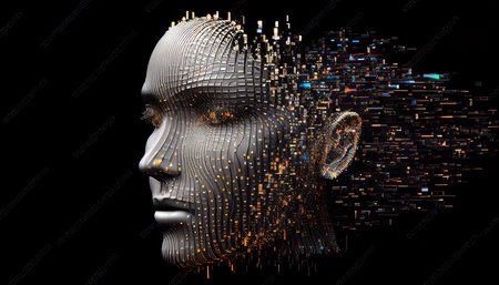 Digital human face abstraction. Big data artificial intelligence or cyber security, Generative AIの素材