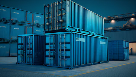 Generative AI, Freight Blue Containers in a Harborの素材